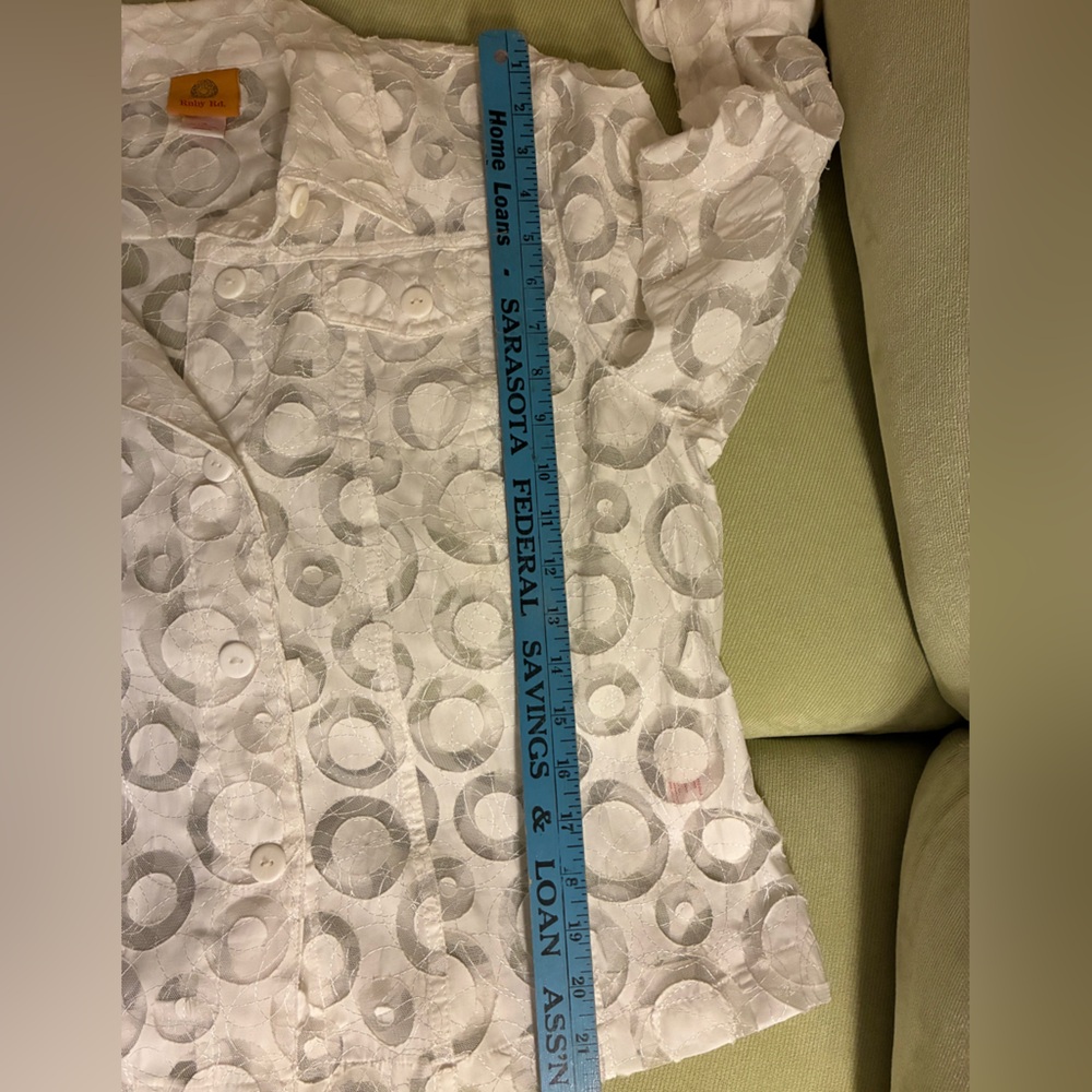 Ruby Red Women Blouse White Circle Burnout Button Up 16 Boxy Cottagecore Capsule - Picture 11 of 11